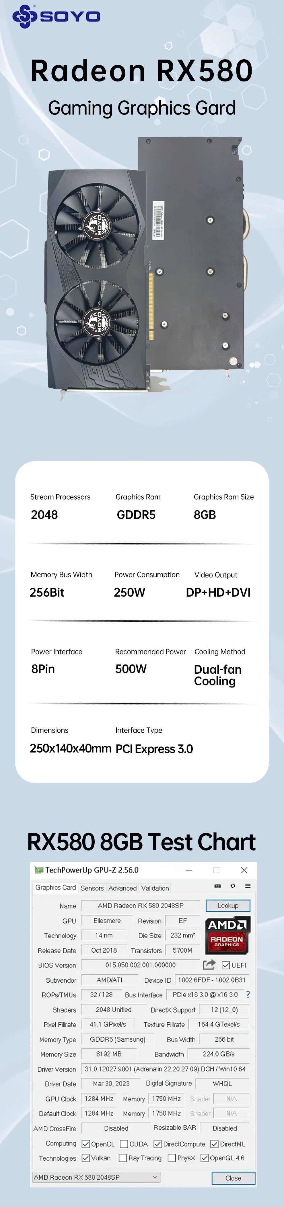 SOYO Radeon RX 580 8G Graphics Card Overview
